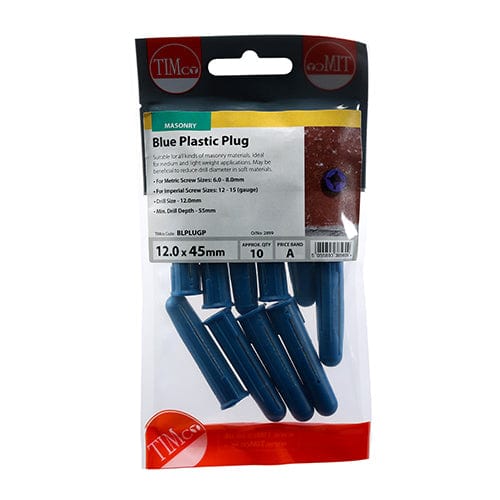 Timco - Blue Plastic Plug 45mm - 10PCS