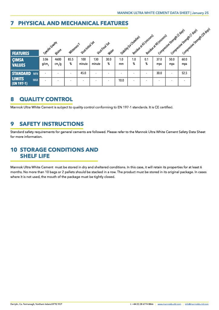 Mannok Ultra White Cement Snowcrete 52.5n High Stregth 25kg | Render & Decorative Use