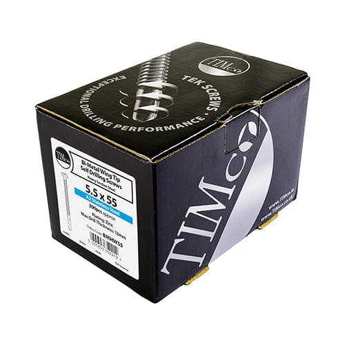 5.5 x 85 - Metal Construction Timber to Heavy Section Screws - Countersunk - Wing-Tip - Self-Drilling - Exterior - Silver Organic - Box of 100